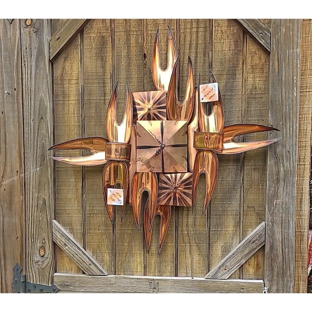 Brutalist Wall Clock Mid-Century Modern  unsigned Copper Enamel Works 28"x27.5"